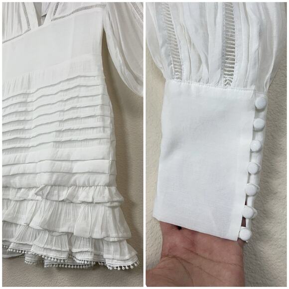 AMYLYNN White Romantic Ruffle Mini Dress M Long Sleeve Cottagecore NWT - Picture 8 of 10